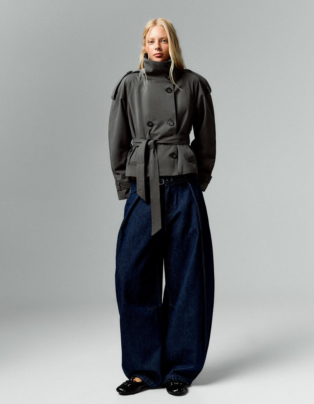 Funnel Neck Trench Coat Dark Grey