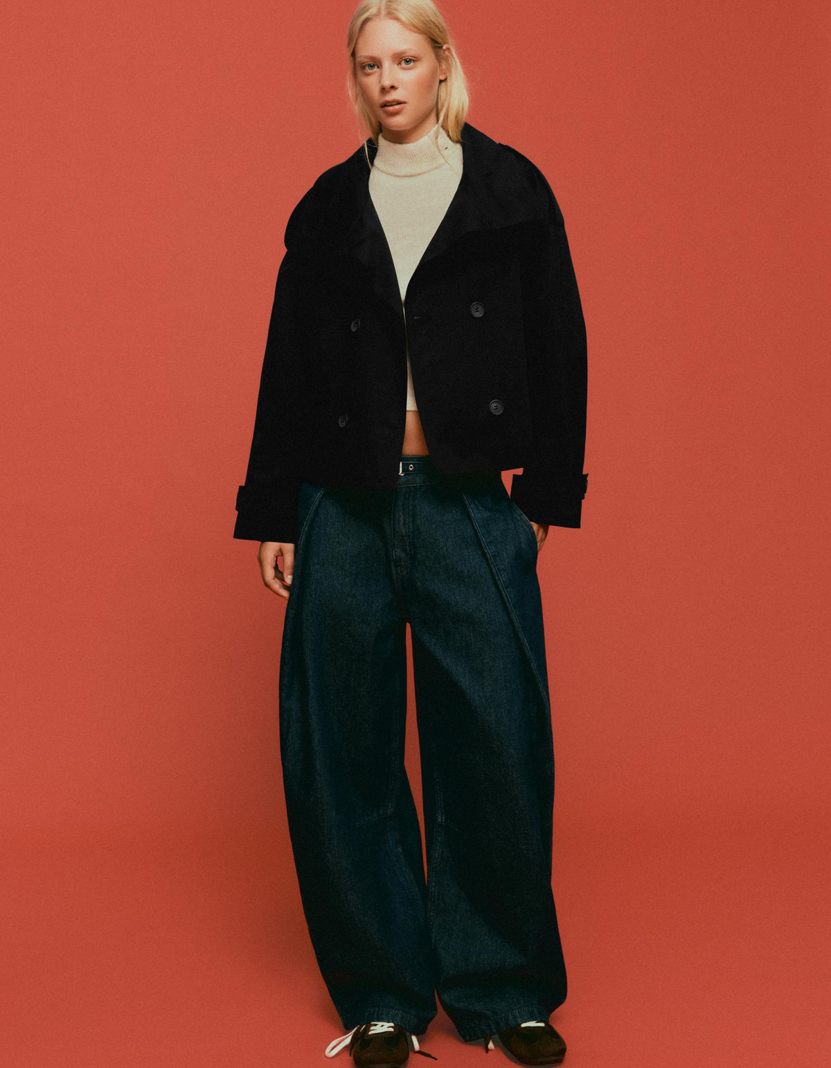 Funnel Neck Trench Coat Black