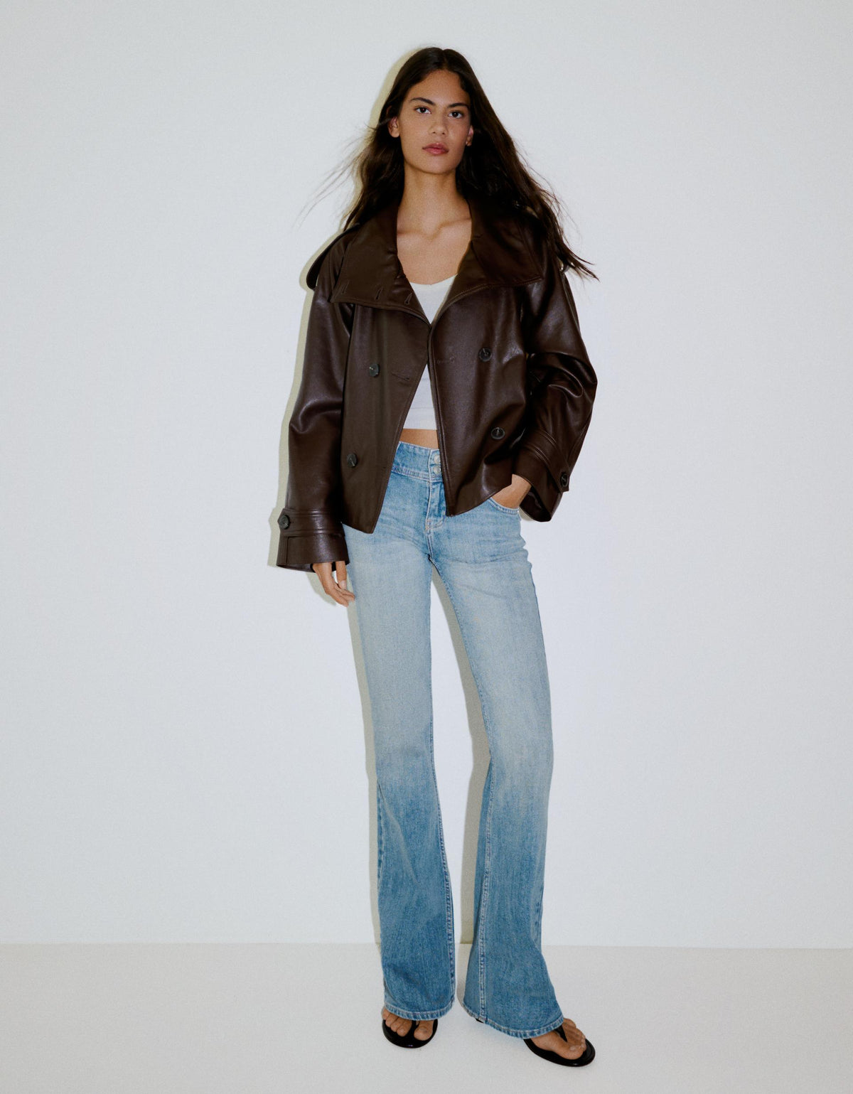 Short Leather Effect Trench Jacket