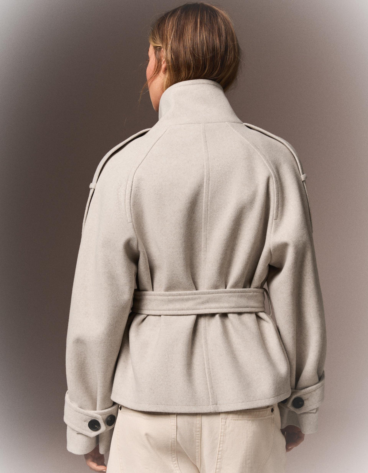 Funnel Neck Trench Jacke Creamy
